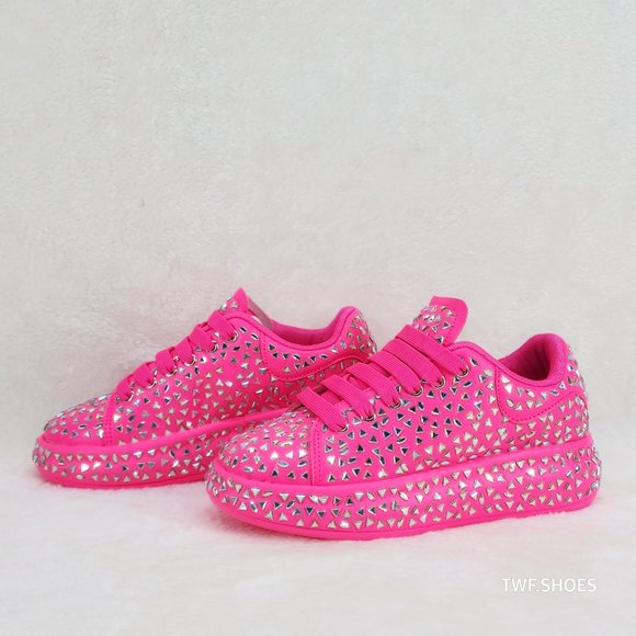 Berness Shoes - Geo Dazzle Cush Iridescent Stone Hot Pink Platform Sneakers Tennis Shoes